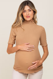 Mocha Fitted Lettuce Trim Maternity Top