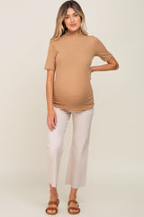 Mocha Fitted Lettuce Trim Maternity Top