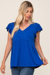 Royal Flutter Sleeve V-Neck Maternity Top