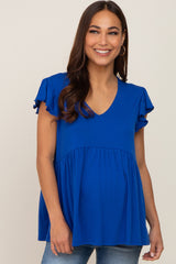 Royal Flutter Sleeve V-Neck Maternity Top