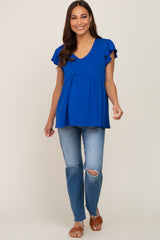 Royal Flutter Sleeve V-Neck Maternity Top