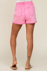 Pink Faded Elastic Waist Cuffed Shorts