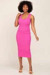 Fuchsia Ribbed Low Back Cut Out Sleeveless Midi Dress