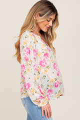 Ivory Floral Button Front Long Sleeve Maternity Blouse