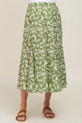 Green Floral Pleated Maternity Midi Skirt