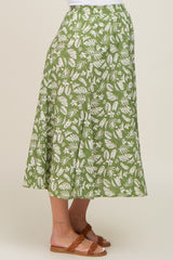 Green Floral Pleated Maternity Midi Skirt