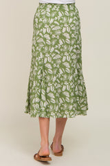 Green Floral Pleated Maternity Midi Skirt