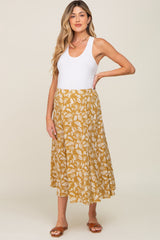 Mustard Floral Pleated Maternity Midi Skirt