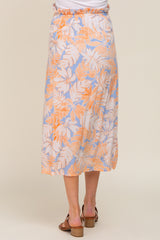 Peach Leaf Print Overlap Maternity Midi Skirt