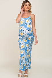 Blue Floral Sleeveless Maternity Maxi Dress