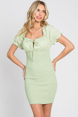 Mint Green Off-Shoulder Smocked Front Tie Fitted Maternity Dress