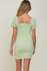 Mint Green Off-Shoulder Smocked Front Tie Fitted Maternity Dress