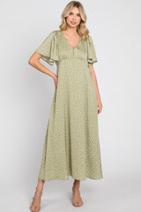 Sage Speckled Button Front Midi Dress