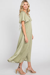 Sage Speckled Button Front Midi Dress