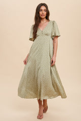 Sage Speckled Button Front Midi Dress