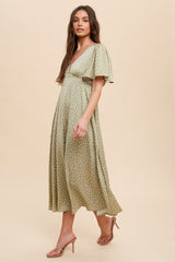 Sage Speckled Button Front Midi Dress