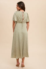 Sage Speckled Button Front Midi Dress