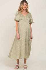 Sage Speckled Button Front Maternity Midi Dress