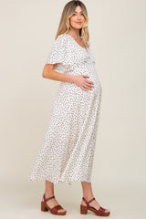 White Speckled Button Front Maternity Midi Dress