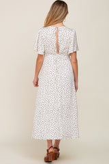 White Speckled Button Front Maternity Midi Dress