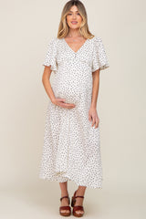 White Speckled Button Front Maternity Midi Dress