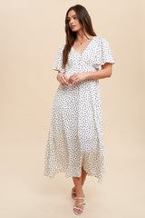 White Speckled Button Front Midi Dress