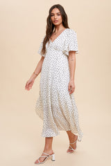 White Speckled Button Front Midi Dress