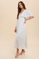 White Speckled Button Front Midi Dress