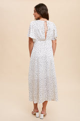 White Speckled Button Front Midi Dress