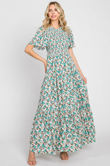 Green Floral Smocked Tiered Maxi Dress