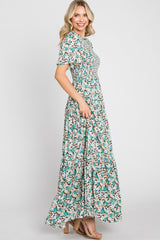 Green Floral Smocked Tiered Maxi Dress