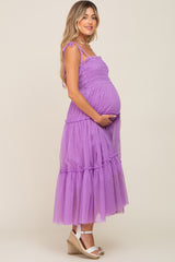 Lavender Smocked Mesh Maternity Midi Dress