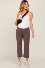 Brown Elastic Waist Capri Maternity Pants