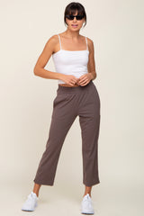 Brown Elastic Waist Capri Maternity Pants