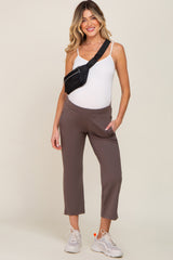 Brown Elastic Waist Capri Maternity Pants