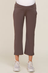 Brown Elastic Waist Capri Maternity Pants