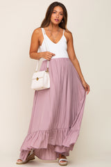 Mauve Ruffle Hem Maternity Maxi Skirt