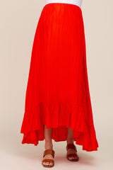 Red Ruffle Hem Maternity Maxi Skirt