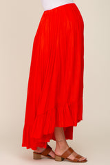 Red Ruffle Hem Maternity Maxi Skirt