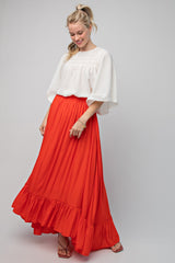 Red Ruffle Hem Maternity Maxi Skirt