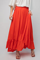 Red Ruffle Hem Maxi Skirt