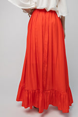 Red Ruffle Hem Maxi Skirt