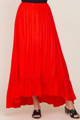 Red Ruffle Hem Maxi Skirt