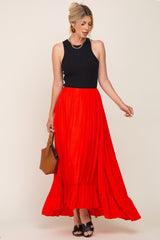 Red Ruffle Hem Maxi Skirt