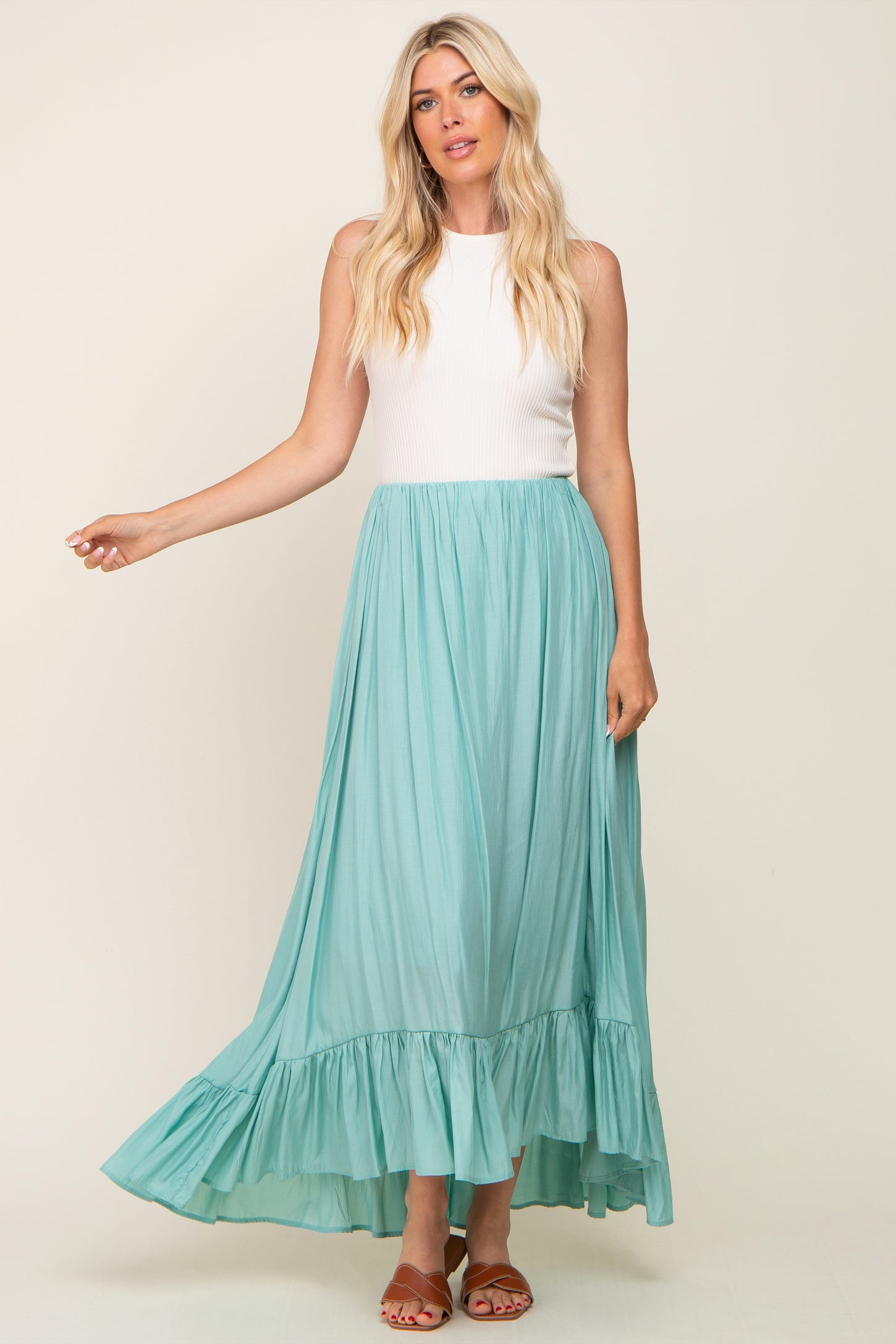 Sage Ruffle Hem Maxi Skirt – PinkBlush