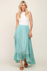 Sage Ruffle Hem Maxi Skirt