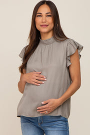 Olive Mock Neck Flutter Maternity Blouse