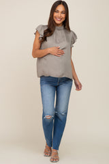 Olive Mock Neck Flutter Maternity Blouse