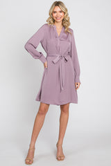 Lavender Silky Sash Tie Maternity Dress