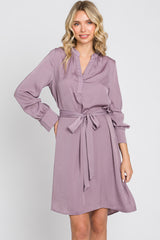 Lavender Silky Sash Tie Dress